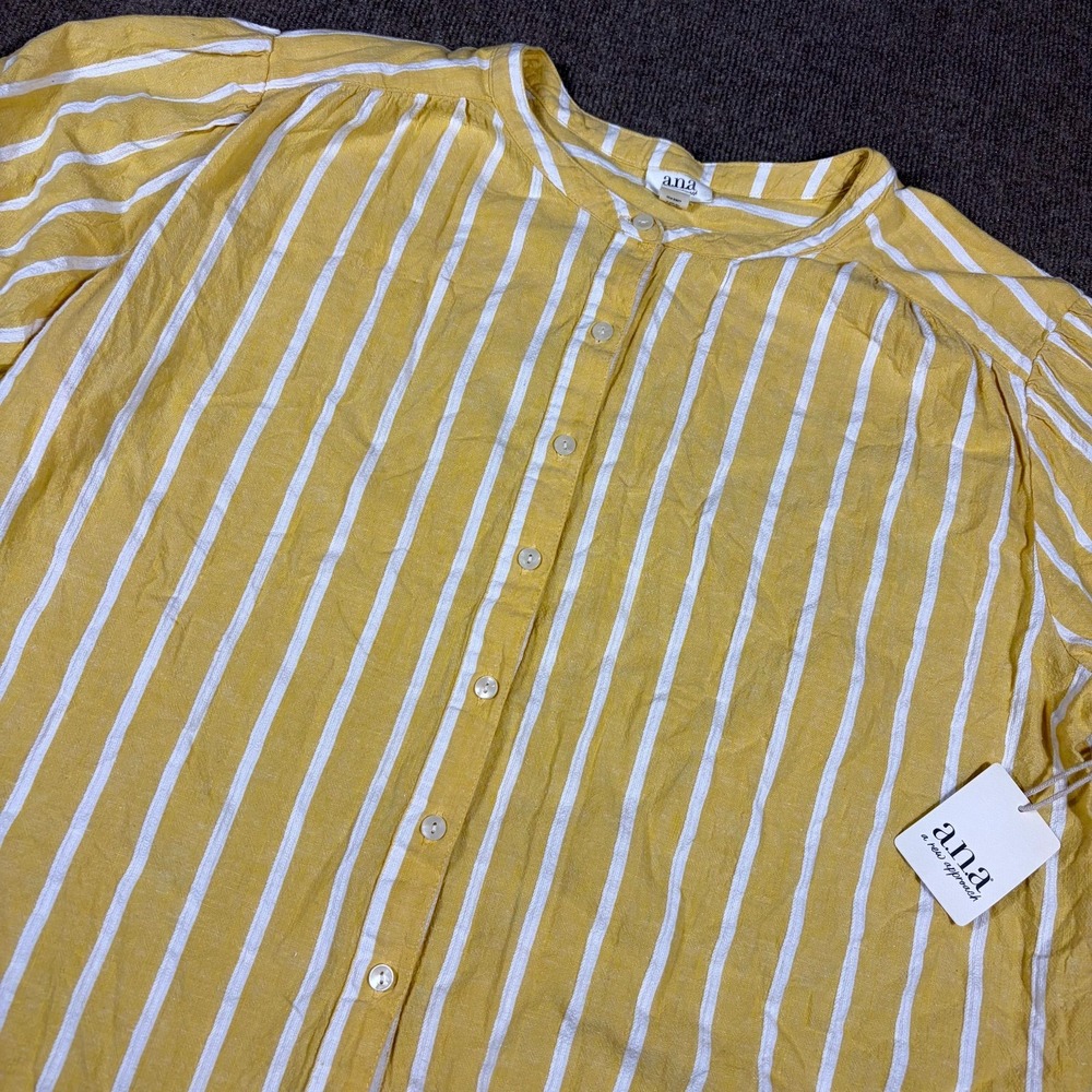 ana A New Approach Shirt Womens 2XL Yellow White Striped Pleated Button Front